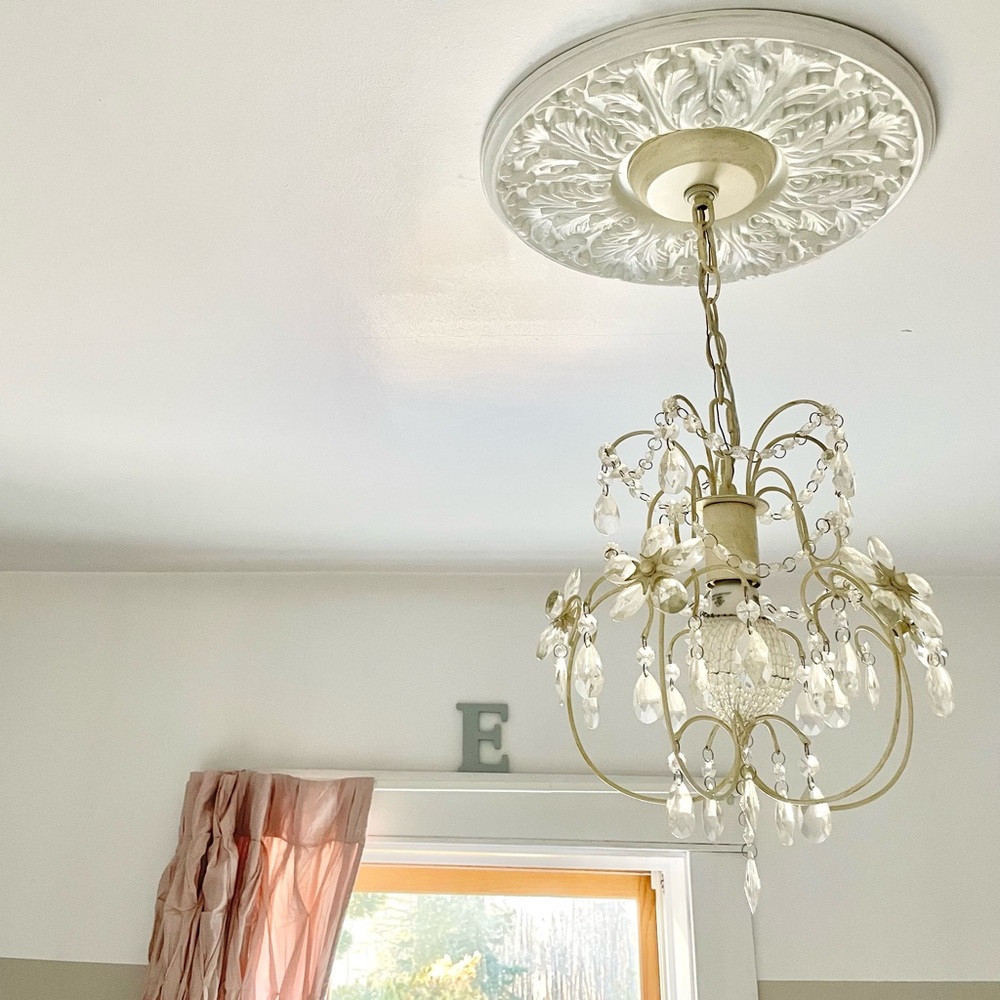 Pottery Barn small chandelier flowers crystals floral ornate hardwi…
